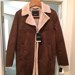 DKNY Men’s Faux Shearling Walking Coat
